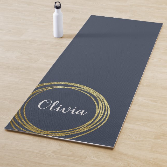 Esterilla De Yoga Elegante Círculo de Oro Personalizado Azul de la M (In situ)