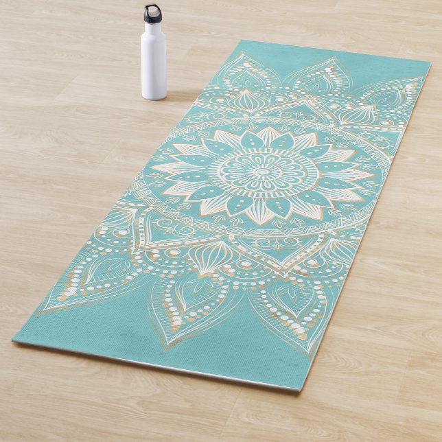 Esterilla De Yoga Elegante diseño azul cielo de Mandala dorado blanc (In situ)