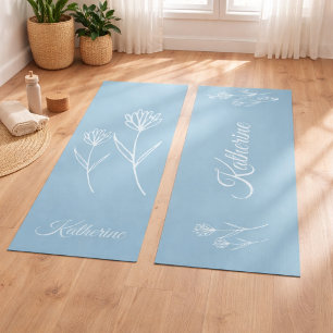 Esterilla De Yoga Elegante Flor Simple Azul Polvoriento