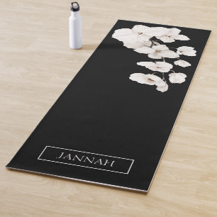 Esterilla De Yoga Elegante Floral Acuarela Negro Blanco