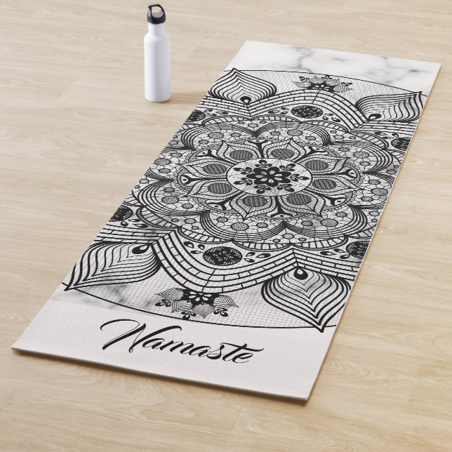 Esterilla De Yoga Elegante Floral Black and White Mandala Namaste (In situ)