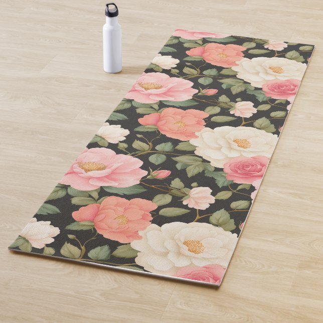 Esterilla De Yoga Elegante floral Noir Pastel floral Rosas de marfil (In situ)