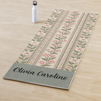 Esterilla De Yoga Elegante Floral Verde Rosa - Nombre Editable