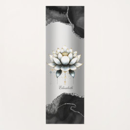 Esterilla De Yoga Elegante Loto Blanco Mármol Negro Brillo Yoga 