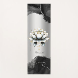 Esterilla De Yoga Elegante Loto Blanco Mármol Negro Brillo Yoga