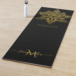Esterilla De Yoga Elegante Lotus Gold Mandala Monograma Negro