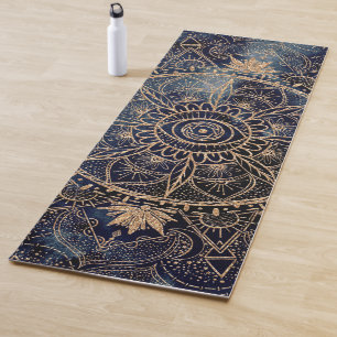Esterilla De Yoga Elegante Luna de Ojo Dorado Mandala Navy-Blue Dise