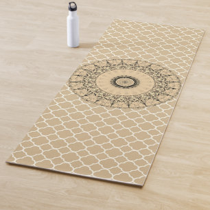 Esterilla De Yoga Elegante Mandala de época en Tan Quatrefoil