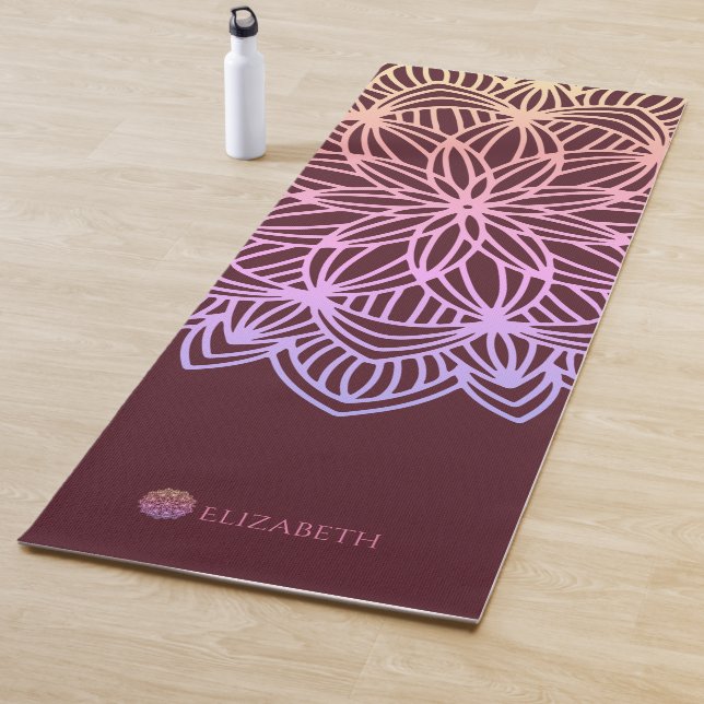 Esterilla De Yoga Elegante Mandala Pluma Rosa Personalizada (1 cara) (In situ)