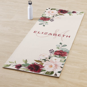 Esterilla De Yoga Elegante Monograma floral Rubor Burgundy