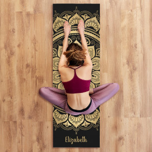 Esterilla De Yoga Elegante Monograma Negro Boho Mandala