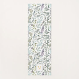 Esterilla De Yoga Elegante Monograma Verde Agua Botánica