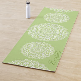 Esterilla De Yoga Elegante Monogramado Boho Lime Green Mandala