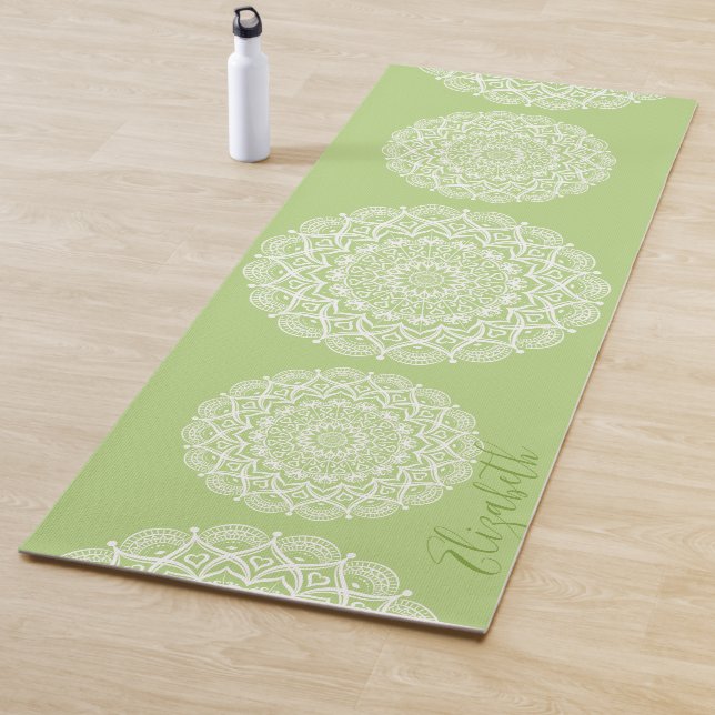 Esterilla De Yoga Elegante Monogramado Boho Lime Green Mandala (In situ)