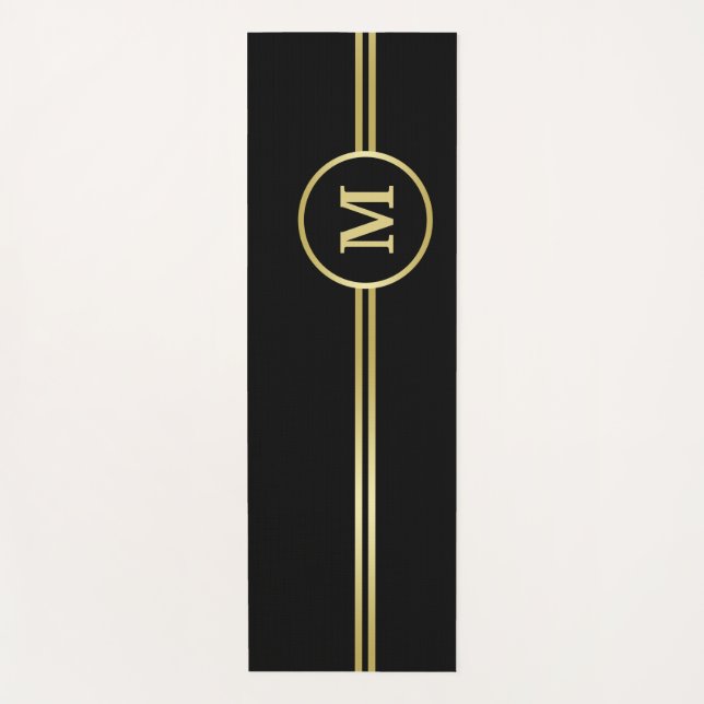 Esterilla De Yoga Elegante oro Monograma personalizado sobre negro (Anverso)
