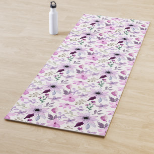 Esterilla De Yoga Elegante patrón de flores rosadas y moradas