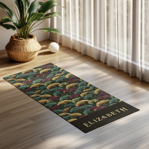 Esterilla De Yoga Elegante patrón de Ginkgo Monograma de nombre Tono