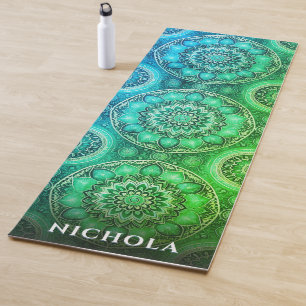 Esterilla De Yoga Elegante patrón de manala verde azul personalizado