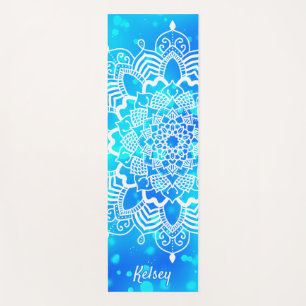 Esterilla De Yoga Elegante Patrón de Mandala azul y blanco monograma