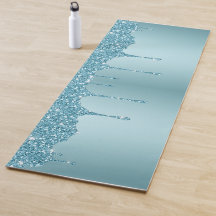 Elegante Purpurina Azul Nombre personalizado Yoga 