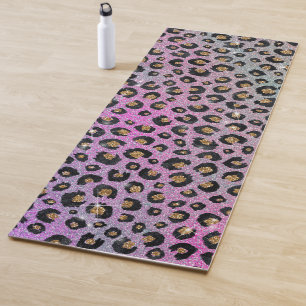 Esterilla De Yoga Elegante Purpurina rosa azul dorado Leopardo negro