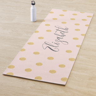 Esterilla De Yoga Elegante Rosa Flores con Lunares Dorados