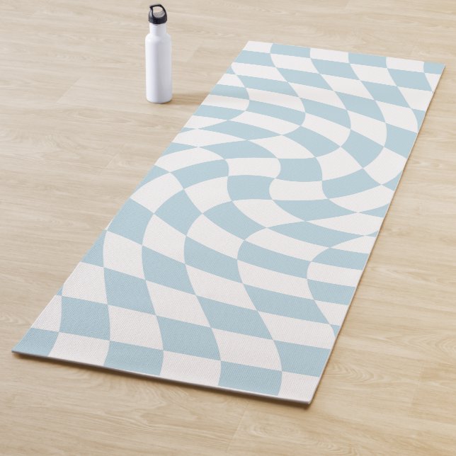 Esterilla De Yoga Elegante tablero de ajedrez retro azul pastel (In situ)