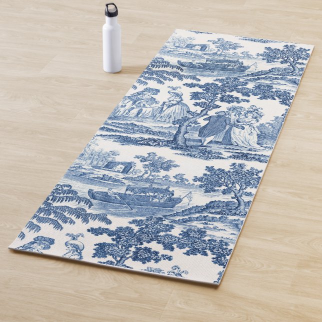 Esterilla De Yoga Elegante tela francesa azul y blanca (In situ)