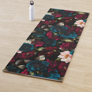 Esterilla De Yoga Elegante Vibe Vintage Oscuro Floral Botánica
