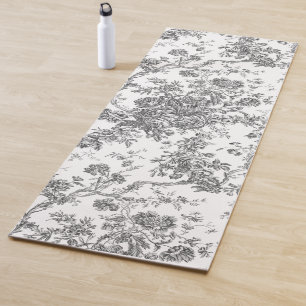 Esterilla De Yoga Elegante Vintage Francés Grabado Floral Toile-Gris