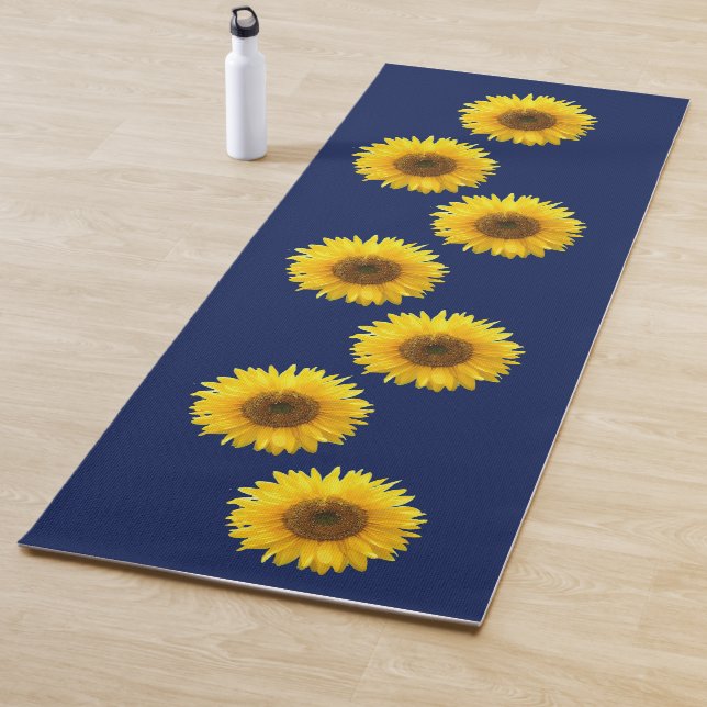 Esterilla De Yoga Elegantes girasoles amarillos en azul marino (In situ)