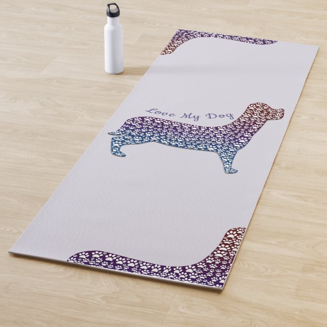 Esterilla De Yoga Embossed Indigo Gradient Paw Print Dog Outline (In situ)