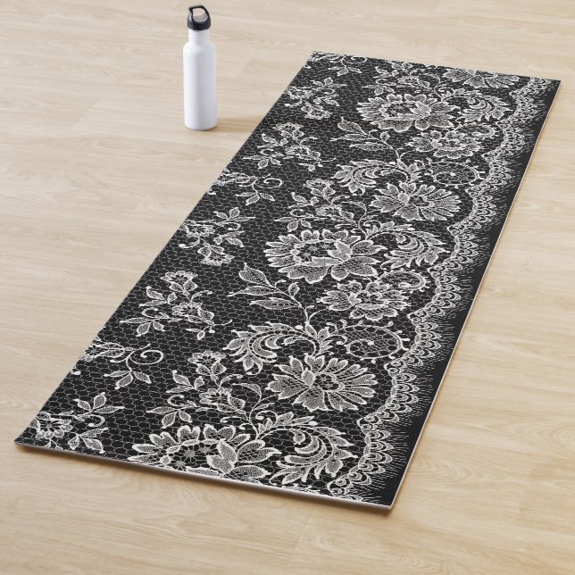 Esterilla De Yoga Encaje Blanco Sobre Negro (In situ)