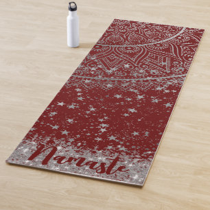 Esterilla De Yoga Encantando Mandala con estrellas plateadas en rojo