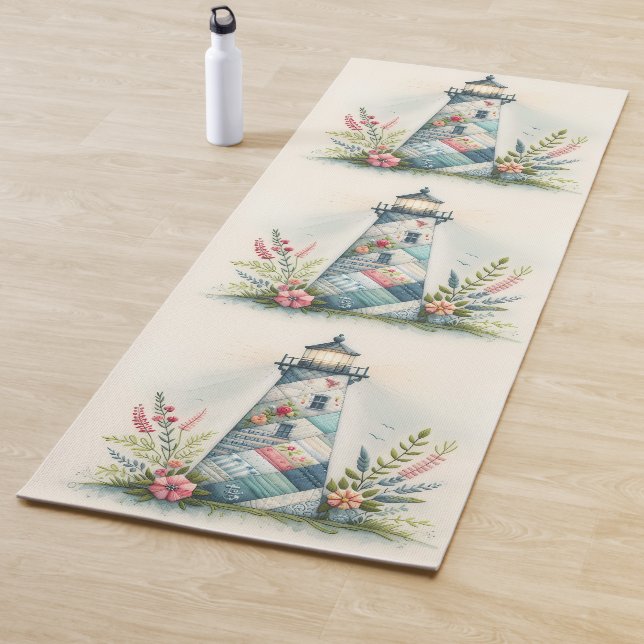 Esterilla De Yoga Escena floral costera del faro de patchwork (In situ)