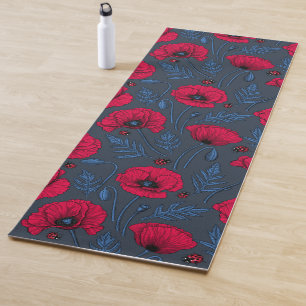 Esterilla De Yoga Espías rojas y ladybugs en azul oscuro