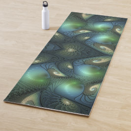 Esterilla De Yoga Espirales Beige Verde Turquesa Resumen Arte Fracta