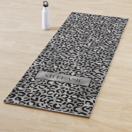 Esterilla De Yoga Estampado de leopardo plateado chic personalizado