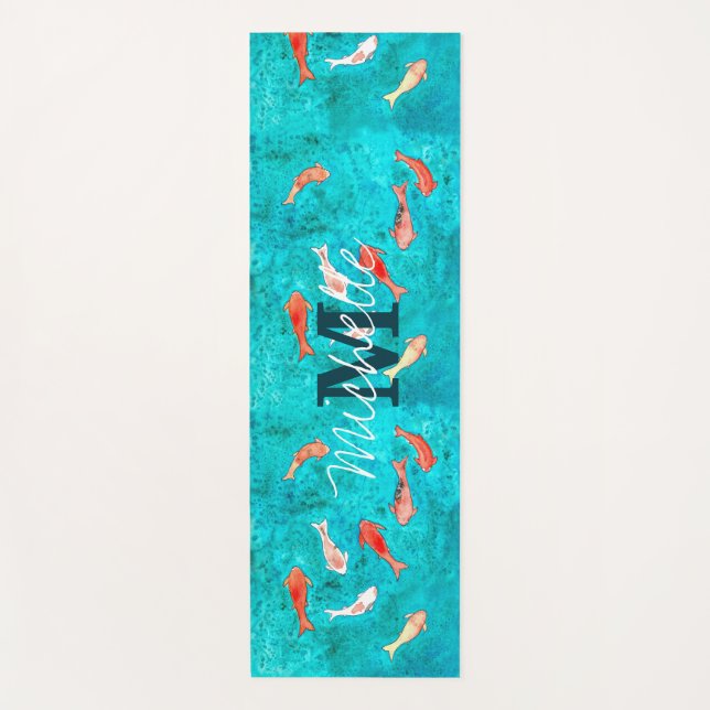 Esterilla De Yoga Estanque de peces koi con monograma personalizado (Anverso)