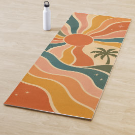 Esterilla De Yoga Estética de ondas de puesta de sol y palmeras retr