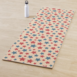 Esterilla De Yoga Estrellas Rojas y Azules, 4 de Julio, Fondo Beige