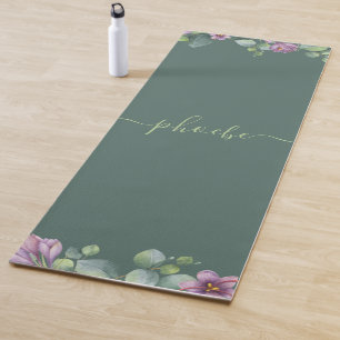 Esterilla De Yoga Eucalyptus Greenery Succulum Flores Verdes Púrpura