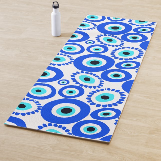 Esterilla De Yoga Evil Eye Talisman Resumen Patrón Blanco Azul (In situ)