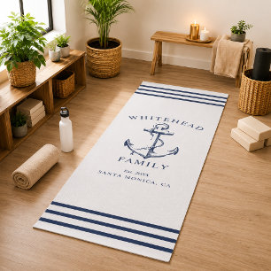 Esterilla De Yoga Familia Náutica de Ancla Blanca y Azul Marino Mode