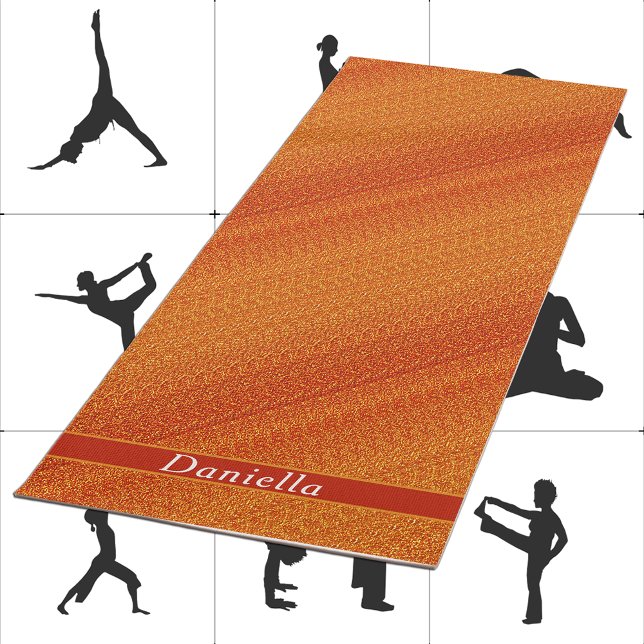 Esterilla De Yoga Fancy Orange Striped Artsy Pattern Add Custom Name (Subido por el creador)