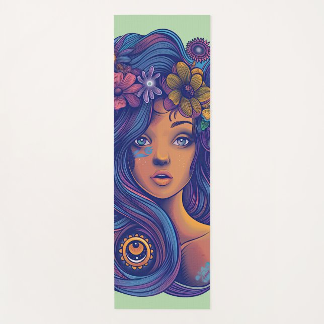 Esterilla De Yoga Fantasía de Boho con pelo floral (Anverso)