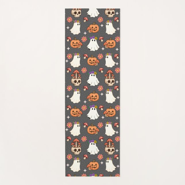 Esterilla De Yoga Fantasma, cráneos y florecimiento otoñal (Anverso)