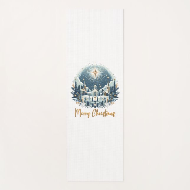Esterilla De Yoga Feliz Navidad azul y oro (Anverso)