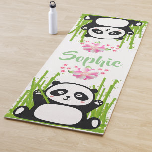 Esterilla De Yoga Feliz Panda con flores de bambú y cerezo 