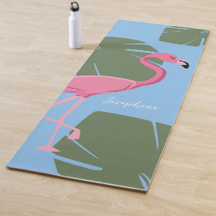 Esterilla De Yoga Flamenco Rosa Personalizado con Hojas Tropicales